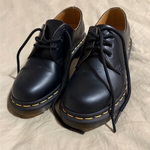 Dr. Martens Black Kids Dress Shoes with Yellow Stitching
